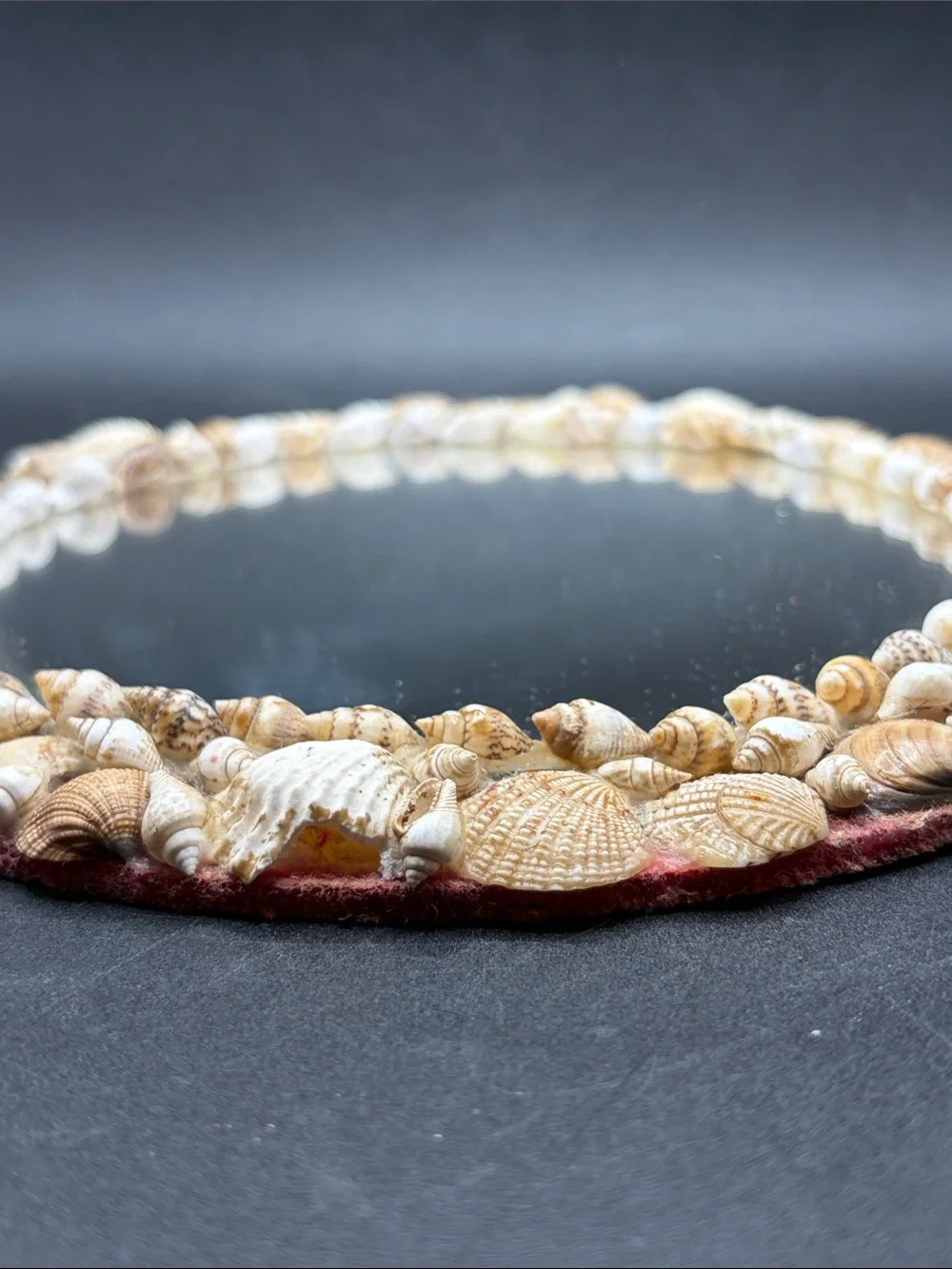 Vintage Handmade Seashell Boho Mid Century Coastal Mermaid Round Shell Mirror